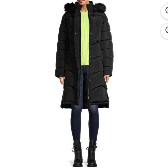 Big Chill Maxi Chevron Puffer Coat with Fur Trim Hood - Picture 1 of 7